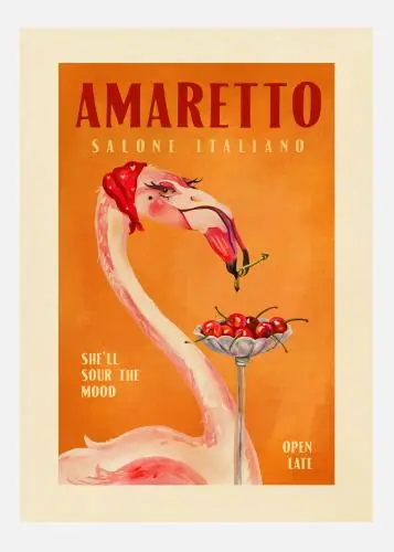 Amaretto Flamingo Art Deco Italian Cafe Travel Art Tablou Pe Pânză (30x40 cm) Preț promoțional
