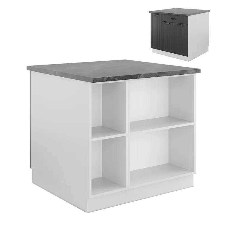 Noutate Insula de bucătărie Fame-Line Casă de țară antracit/alb 90 cm cu sertar, fara blat Vicco