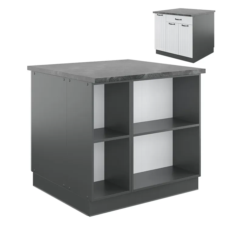 Reducere Insula de bucătărie Fame-Line Casă de țară albă/antracit 90 cm cu sertar, fara blat Vicco