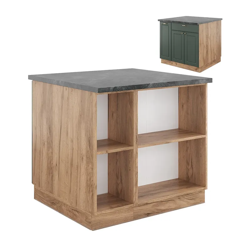 Ofertă de sezon Insula de bucătărie Fame-Line Casă de țară verde-aurie/stejar Goldkraft 90 cm cu sertar, fara blat Vicco