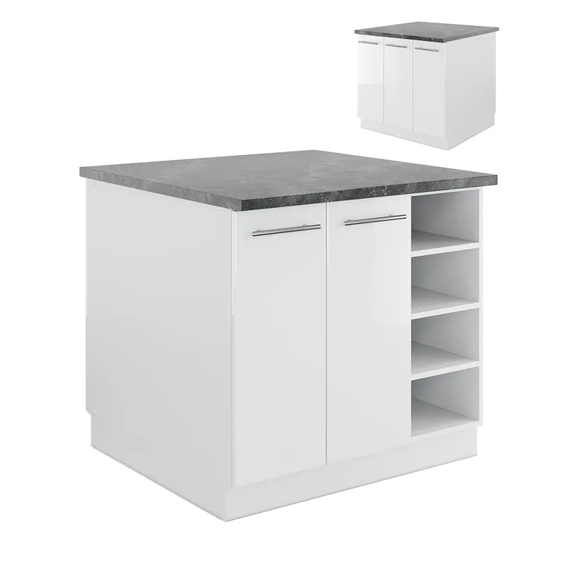 Insula de bucătărie Fame-Line Alb lucios/alb 90 cm fara blat Vicco Reducere extra