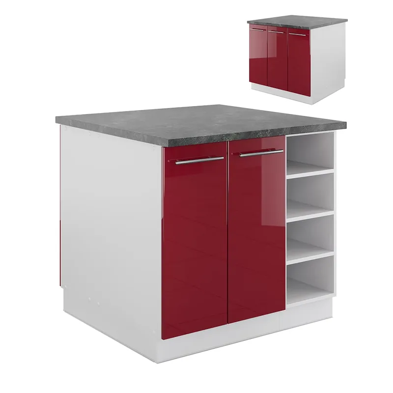 Insula de bucătărie Fame-Line Bordeaux lucios/alb 90 cm fara blat Vicco Ultima șansă