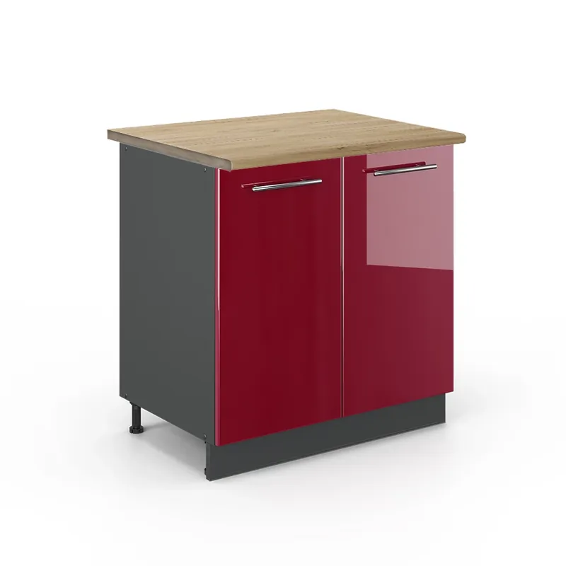 Dulap de bază pentru chiuvetă Fame-Line Bordeaux lucios ridicat 80 cm cu raft, stejar AP Vicco Expediere rapidă