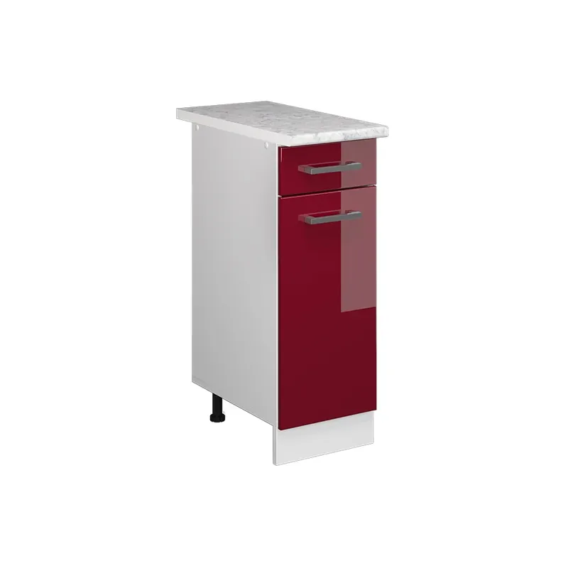 Cel mai bun preț Dulap de bază universal R-Line Bordeaux lucios ridicat 30 cm cu sertar, cu blat Vicco