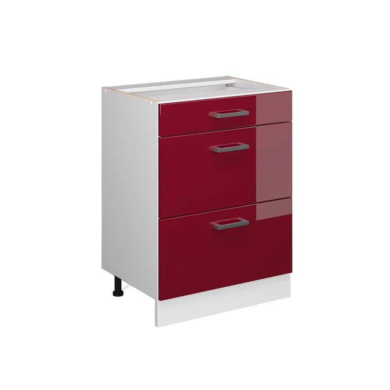 Reducere Dulap de bază universal R-Line Bordeaux lucios ridicat 60 cm cu sertare, fara blat Vicco