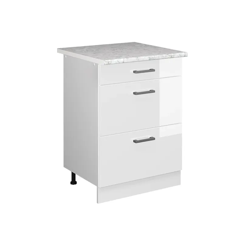 Vezi acum Dulap de bază universal R-Line Alb lucios ridicat 60 cm cu sertare Vicco