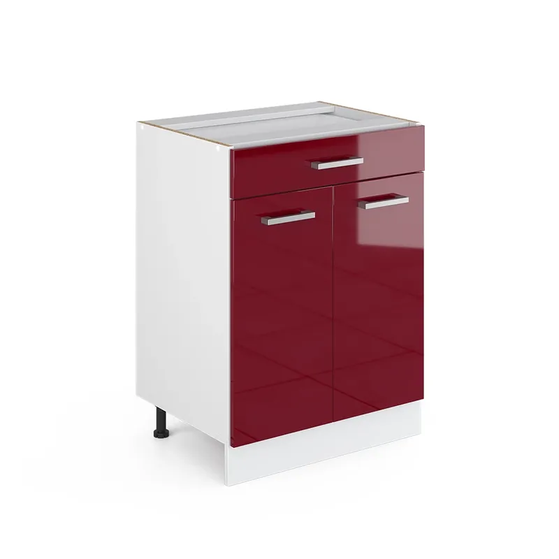 Dulap de bază universal R-Line Bordeaux lucios ridicat 60 cm cu sertare, fara blat Vicco Cumpărături sigure