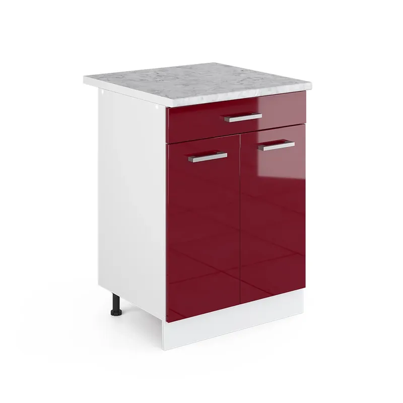 Retur ușor Dulap de bază universal R-Line Bordeaux lucios ridicat 60 cm cu sertare Vicco