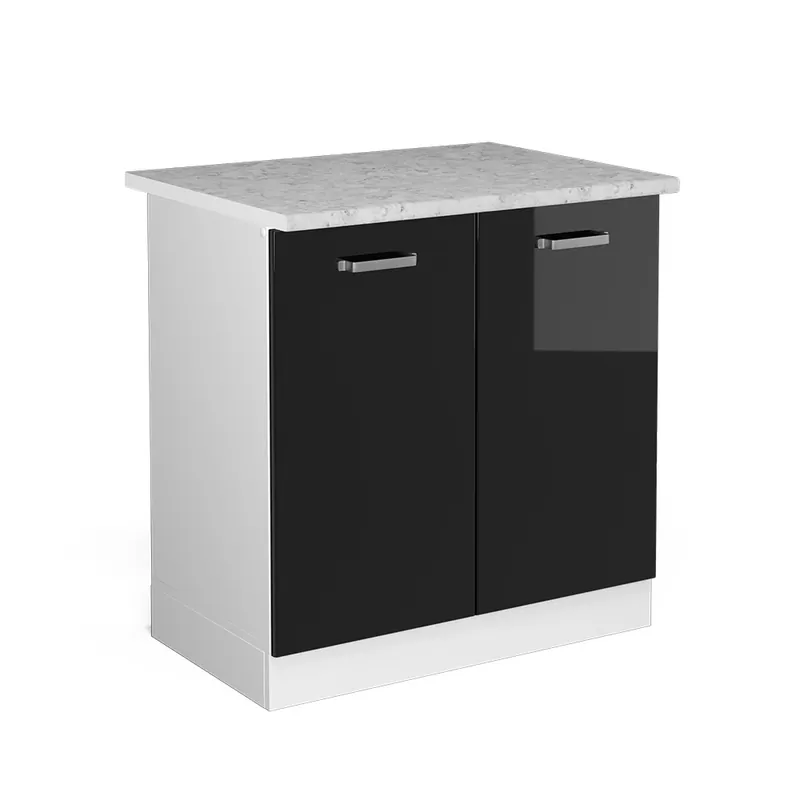 Pagrindinė kriauklės spintelė R-Line Negru lucios ridicat 80 cm cu usi, cu blat Vicco Super ofertă