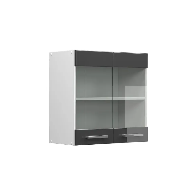 Dulap de perete universal R-Line Antracit lucios ridicat 60 cm cu usi de sticla Vicco Ofertă limitată