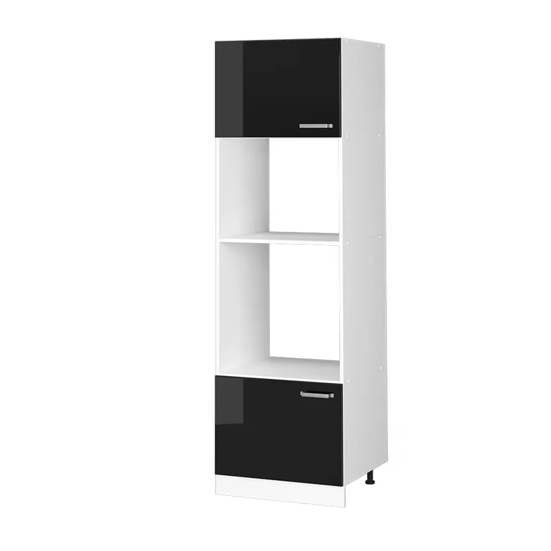 Dulap înalt universal R-Line Negru lucios ridicat 60 cm cu rafturi și uși deschise Vicco Reducere extra