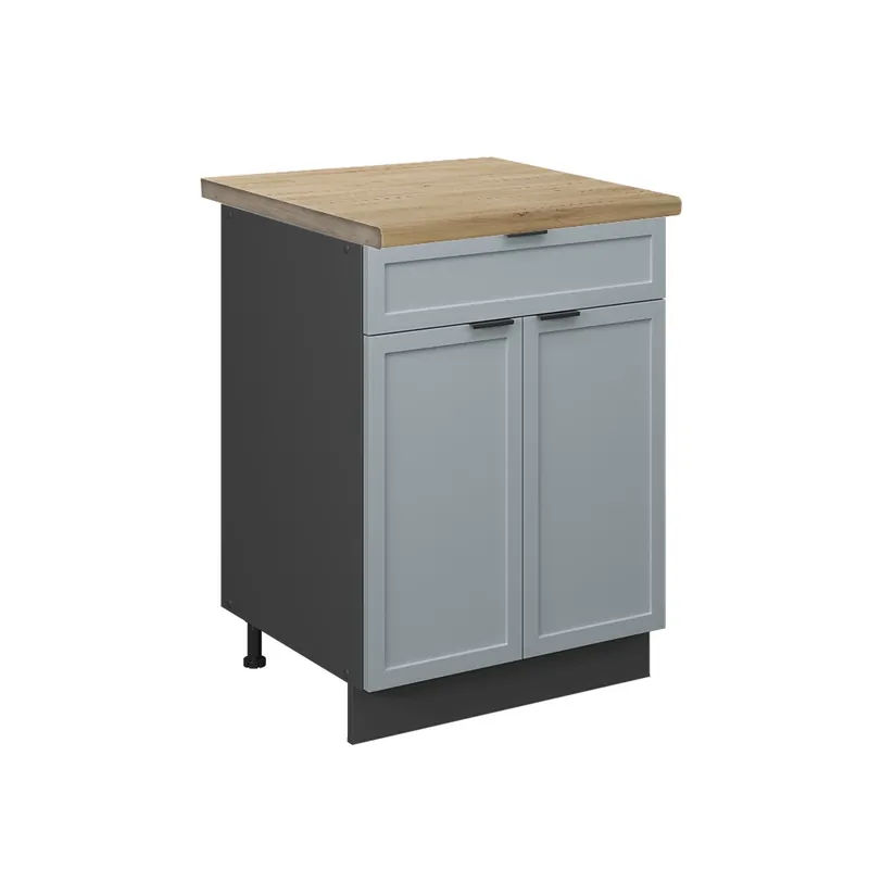 Popular Dulap de bază de bucătărie Fame-Line Albastru-gri deschis 60 cm cu sertar, stejar AP Vicco