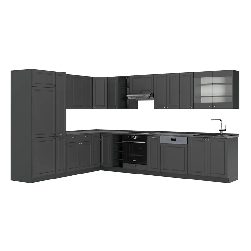 Bucătărie pe colț Fame-Line Casă de țară antracit-aur 347 x 46 cm fara blat Vicco Plată sigură
