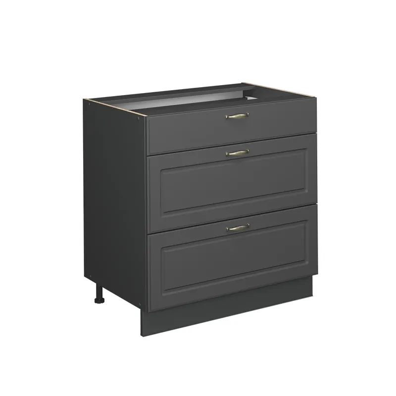 Dulap de bază de bucătărie Fame-Line Casă de țară antracit-aur 80 cm cu 3 sertare, fara blat Vicco Bestseller