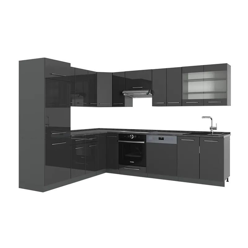 Bucătărie pe colț Fame-Line Antracit lucios ridicat 287 x 46 cm fara blat Vicco Discount