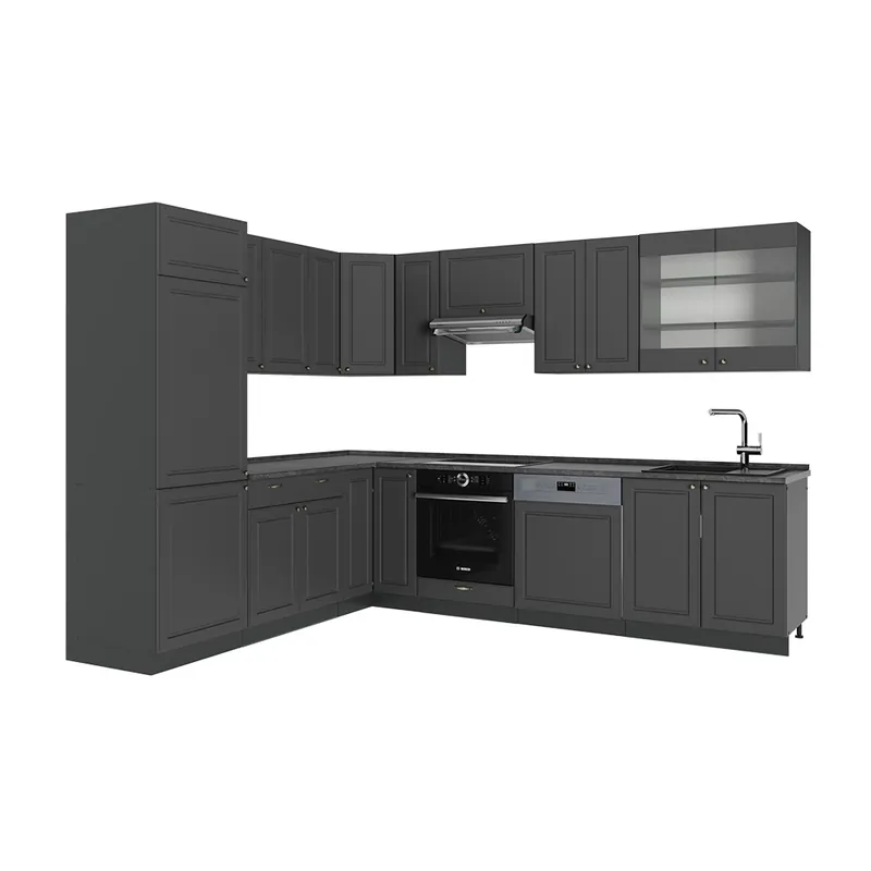 Bucătărie pe colț Fame-Line Casă de țară antracit-aur 287 x 46 cm fara blat Vicco Preț mic
