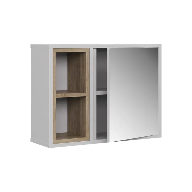 Ofertă limitată Dulap cu oglindă de baie Elnor Alb / stejar 60x45 cm cu 2 compartimente deschise si 1 usa Vicco