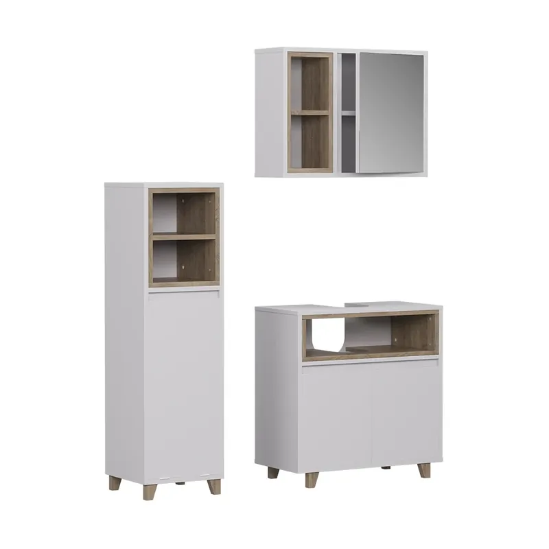 Ofertă exclusivă Set mobilier baie Elnor Alb / stejar 3 piese cu dulap midi Vicco