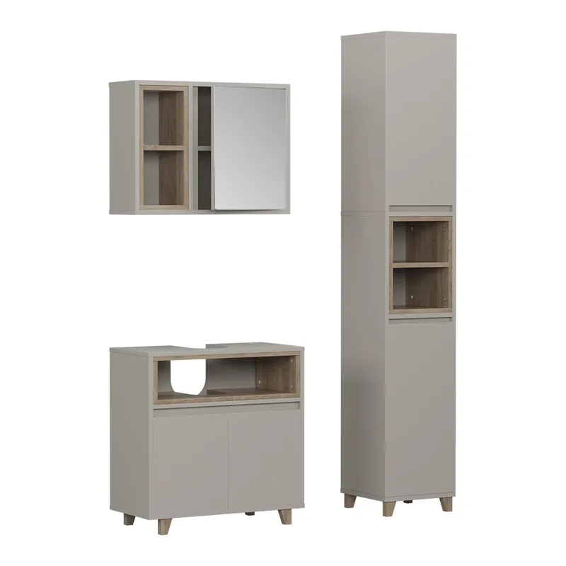 Set mobilier baie Elnor Greige 3 părți cu dulap înalt Vicco Cumpără online