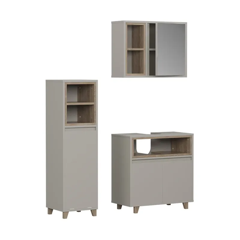 Set mobilier baie Elnor Greige 3 piese cu dulap midi Vicco Preferatul clienților