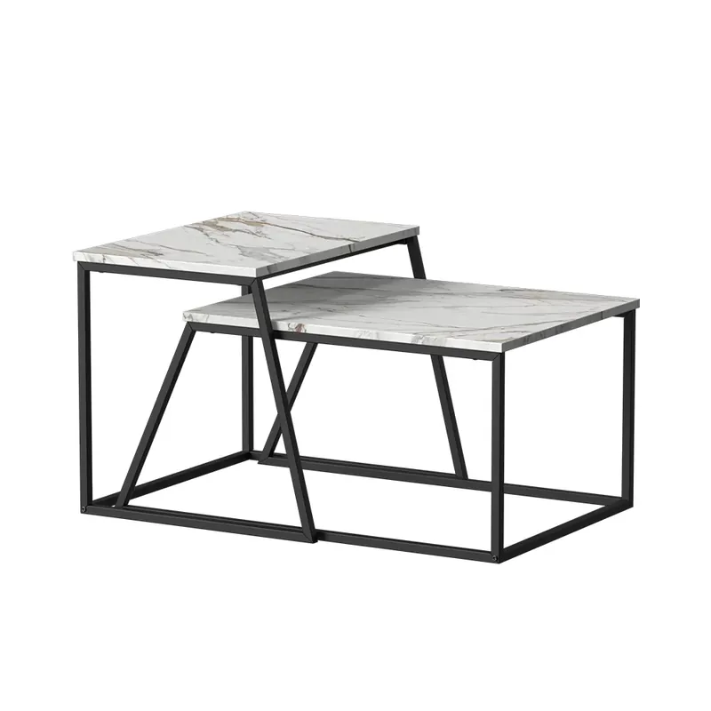 Set masuta de cafea Myra Negru/marmură-alb 60 x 50 cm 2 părți Vicco Plată securizată