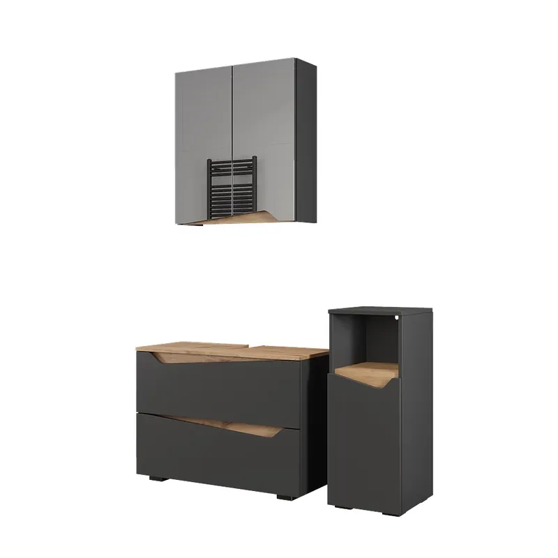 Vezi acum Set mobilier baie Marelle antracit 3 piese cu dulap midi Vicco