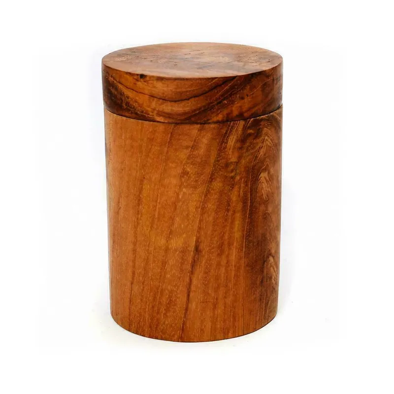 Borcan decorativ din lemn de tec BAZAR BIZAR Teak Root Collection, bej, 19 cm Premium