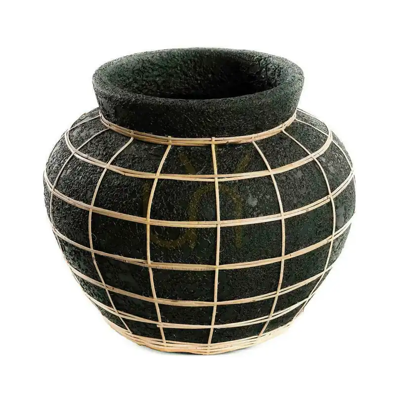 Vază BAZAR BIZAR The Belly Terracotta Collection Negru Natural Teracotă Rattan L Reducere specială