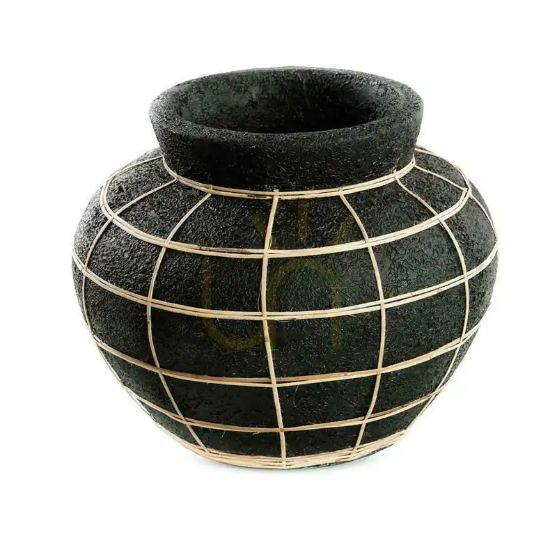 Vază BAZAR BIZAR The Belly Negru Natural M Teracotă Rattan Terracotta Collection Ofertă exclusivă