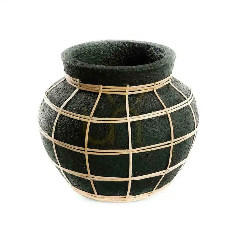 Vază decorativă BAZAR BIZAR Terracotta Collection teracotă rattan negru natural S Preț redus