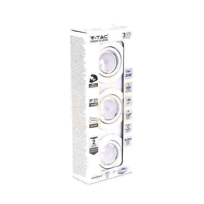 Disponibil imediat Set de 3x5W GU10 Alb Mesh V-TAC VT-3333 6400K 400lm