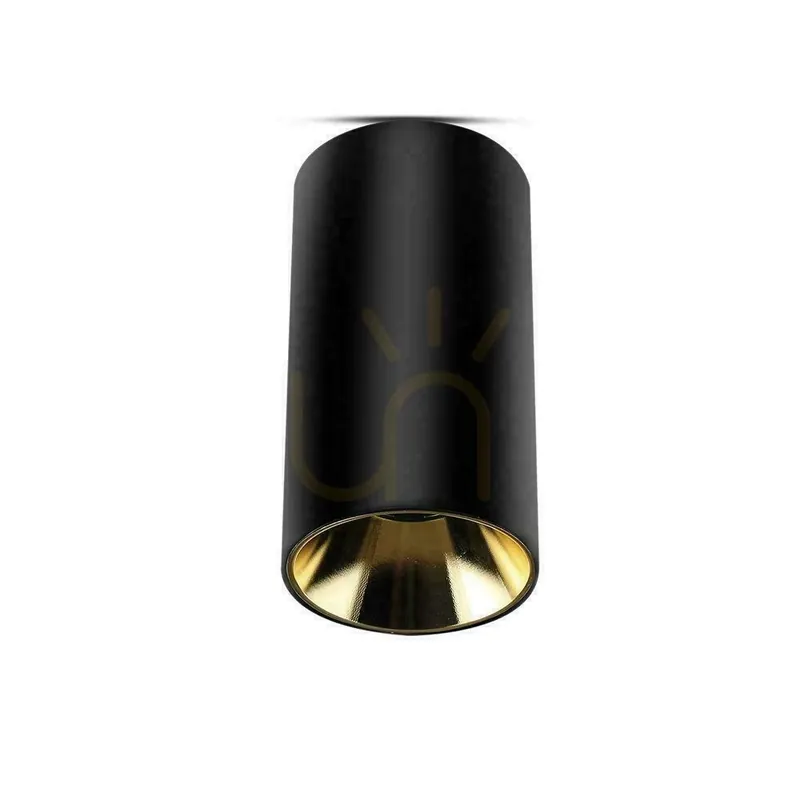 Ofertă exclusivă Corp de iluminat pentru plafon V-TAC GU10 Tub rotund montat la suprafață Negru+Gold 80x140mm VT-882RD Garanție de 3 ani
