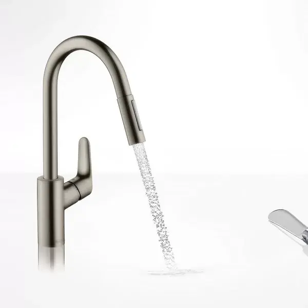 Baterie de bucatarie monocomanda cu dus extractibil, inox, Hansgrohe Focus 240 31815800 Plată sigură