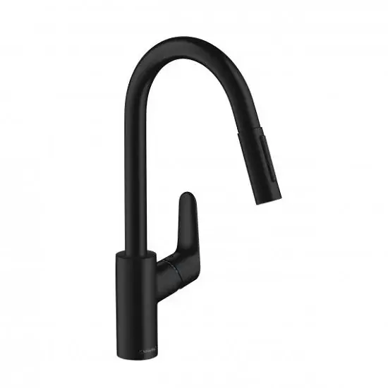 Baterie de bucatarie monocomanda cu dus extractibil, negru mat (matt black), Hansgrohe Focus 240 31815670 Retur ușor