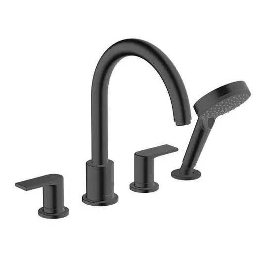 Baterie cada dus cu montaj pe cada, cu 4 orificii, negru mat (matt black), Hansgrohe Vernis Shape 71459670 Disponibil imediat