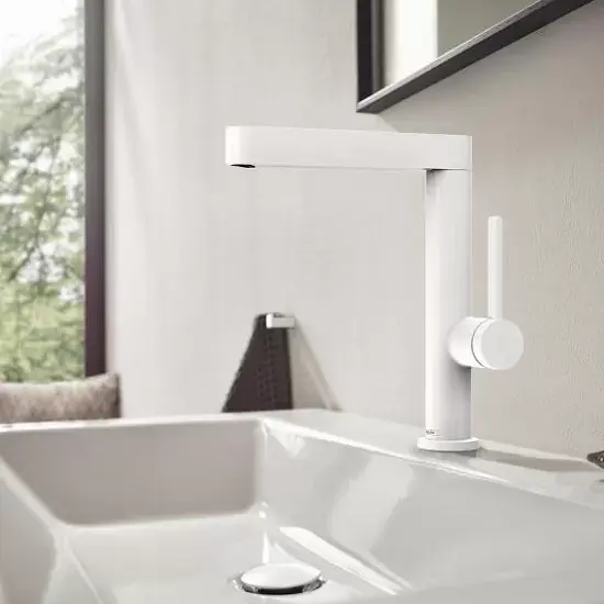 Doar azi Baterie lavoar monocomanda 230, cu ventil push-open, alb mat (matt white), Hansgrohe Finoris 76060700