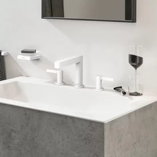 Ofertă specială Baterie lavoar cu 3 orificii 110, cu ventil push-open, alb mat (matt white), Hansgrohe Finoris 76033700