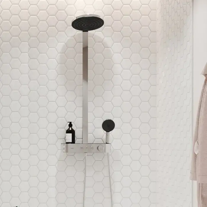 Popular Sistem de dus Showerpipe 260 2jet EcoSmart, cu baterie termostatata ShowerTablet Select 400, crom, Hansgrohe Pulsify S 24241000