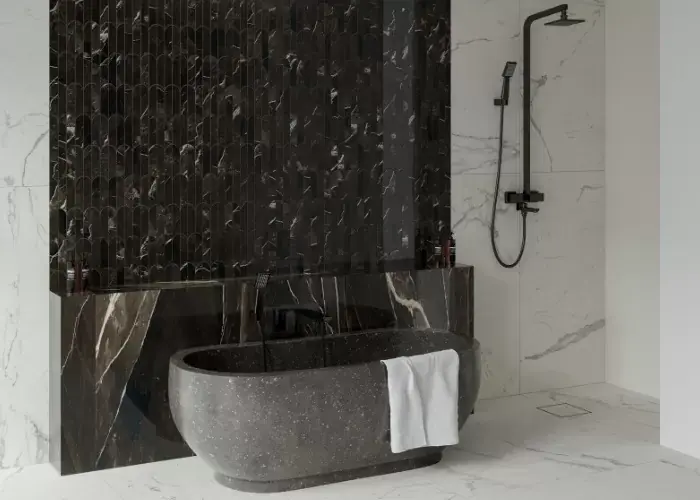Gresie portelanata, cu efect de marmura, Marazzi Allmarble Calacatta Black Ofertă