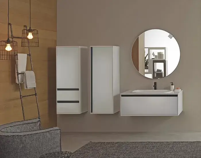 Set mobilier de baie suspendat cu lavoar marmura compozit 110 cm, alb, Kolpasan Pandora 514160 Noutate