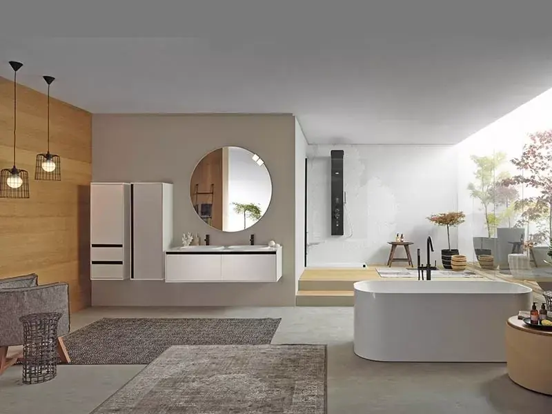 Cel mai bun preț Set mobilier de baie suspendat cu lavoar marmura compozit 150 cm, alb, Kolpasan Pandora 514170