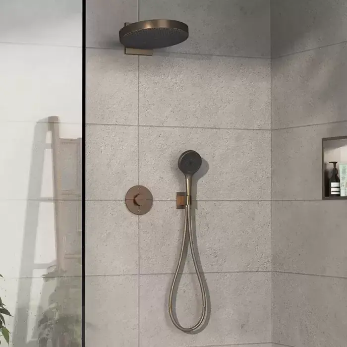 Sistem de dus fix si mobil incastrat, cu baterie termostatata, bronz satinat (brushed bronze), Hansgrohe ShowerSelect Comfort S 15554140 set Preț promoțional
