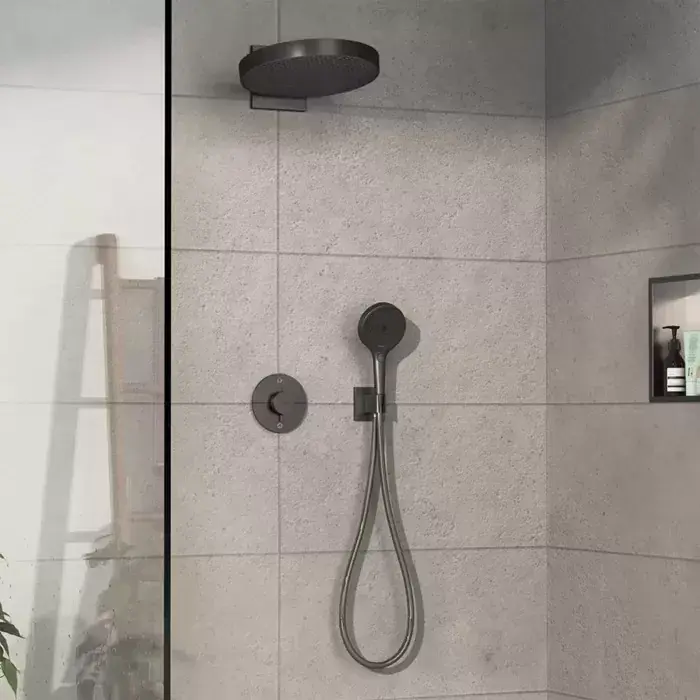 Sistem de dus fix si mobil incastrat, cu baterie termostatata, antracit satinat (brushed black chrome), Hansgrohe ShowerSelect Comfort S 15554340 set Ieftin