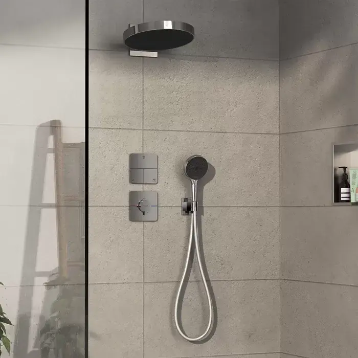 Retur gratuit Sistem de dus fix si mobil incastrat, cu baterie termostatata, crom luciod, Hansgrohe ShowerSelect Comfort Q 15588000 set