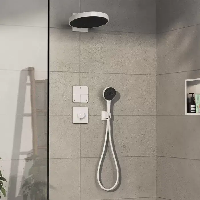 Sistem de dus fix si mobil incastrat, cu baterie termostatata, alb mat (matt white), Hansgrohe ShowerSelect Comfort Q 15588700 set Preferatul clienților