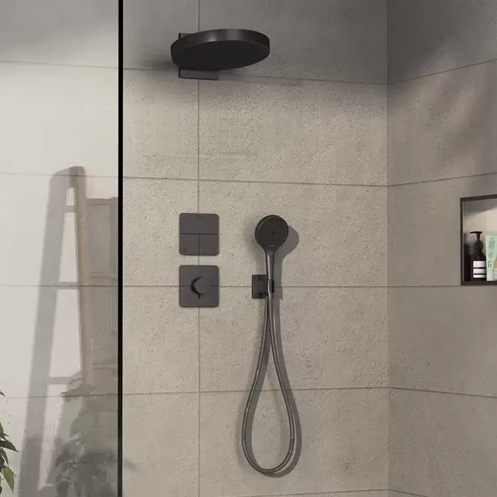 Sistem de dus fix si mobil incastrat, cu baterie termostatata, antracit satinat (brushed black chrome), Hansgrohe ShowerSelect Comfort Q 15588340 set Livrare rapidă