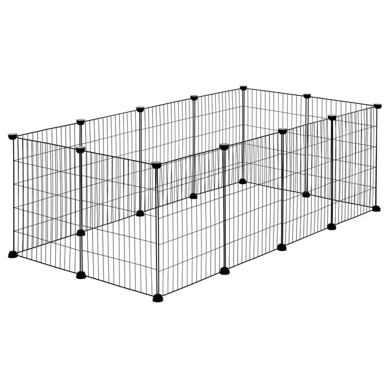 Cumpărături sigure Tarc modular pentru animale cu 12 panouri metalice, pliabil, configurabil, 143x71x46 cm negru