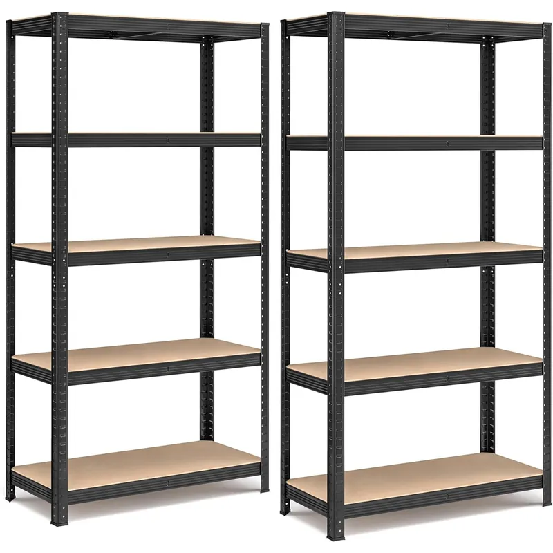 SONGMICS Set 2 rafturi metalice cu 5 niveluri reglabile, din otel si MDF, 90x40x180 cm, sarcina 875 kg, negru Ofertă limitată