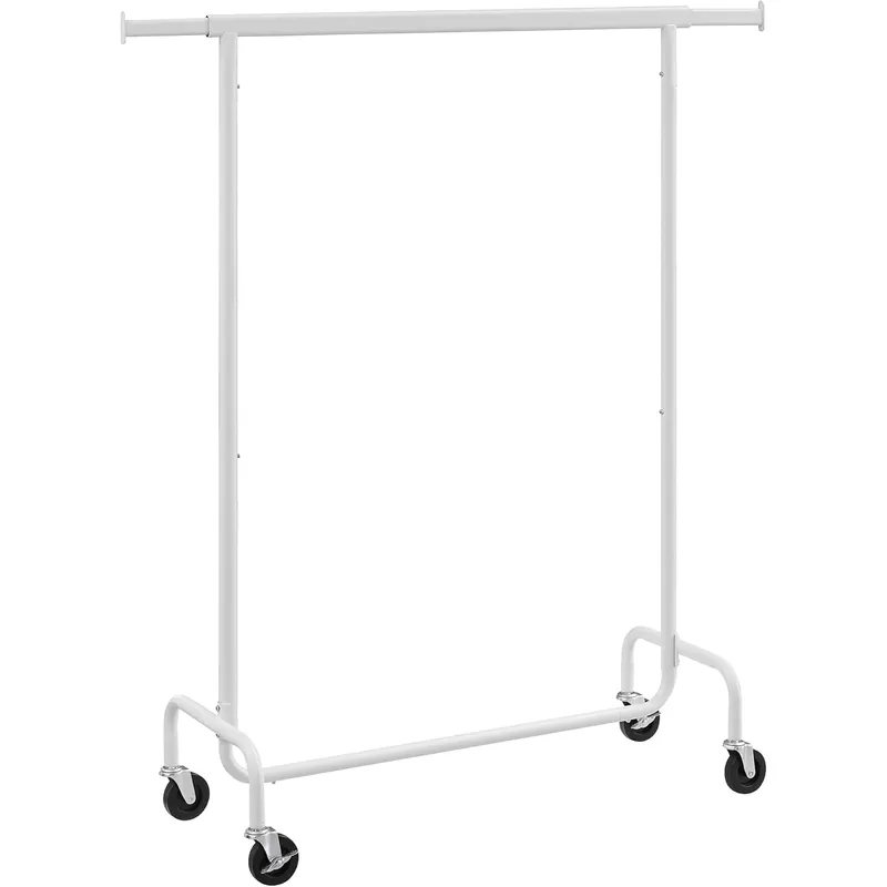 SONGMICS Suport pentru haine extensibil pe roti, bara reglabila 110-150 cm, stil industrial, 150x45x160 cm, alb mat Reducere de preț