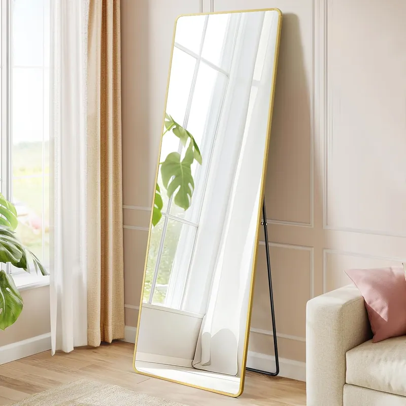 Vezi acum SONGMICS Oglinda podea 160×50 cm, sticla securizata, cadru aluminiu, auriu